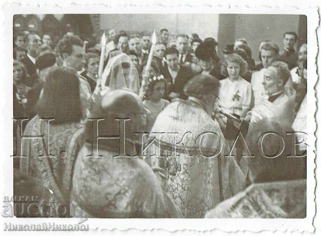 SMALL OLD PHOTO VARNA MILITARY OFFICER WEDDING CHURCH E624