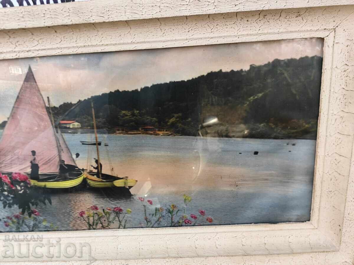 LARGE SOCIAL PHOTO PICTURE BOAT SEA RIVER FRAME GLASS with price 49.00 BGN | € 25.05