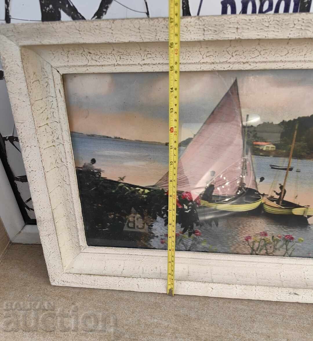 Delivery of LARGE SOCIAL PHOTO PICTURE BOAT SEA RIVER FRAME GLASS
