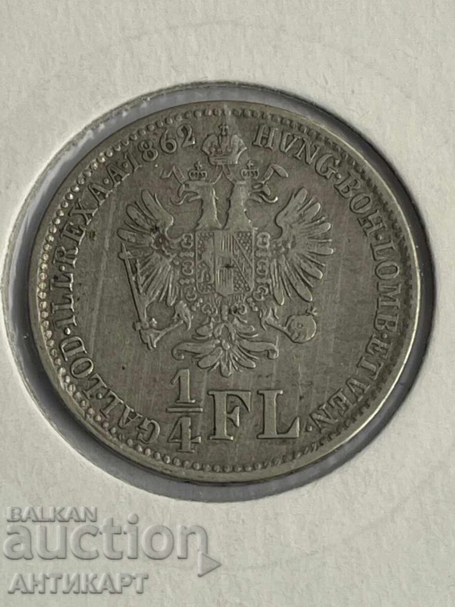 Silver coin Austria 1/4 Florin 1862 E rare!!!