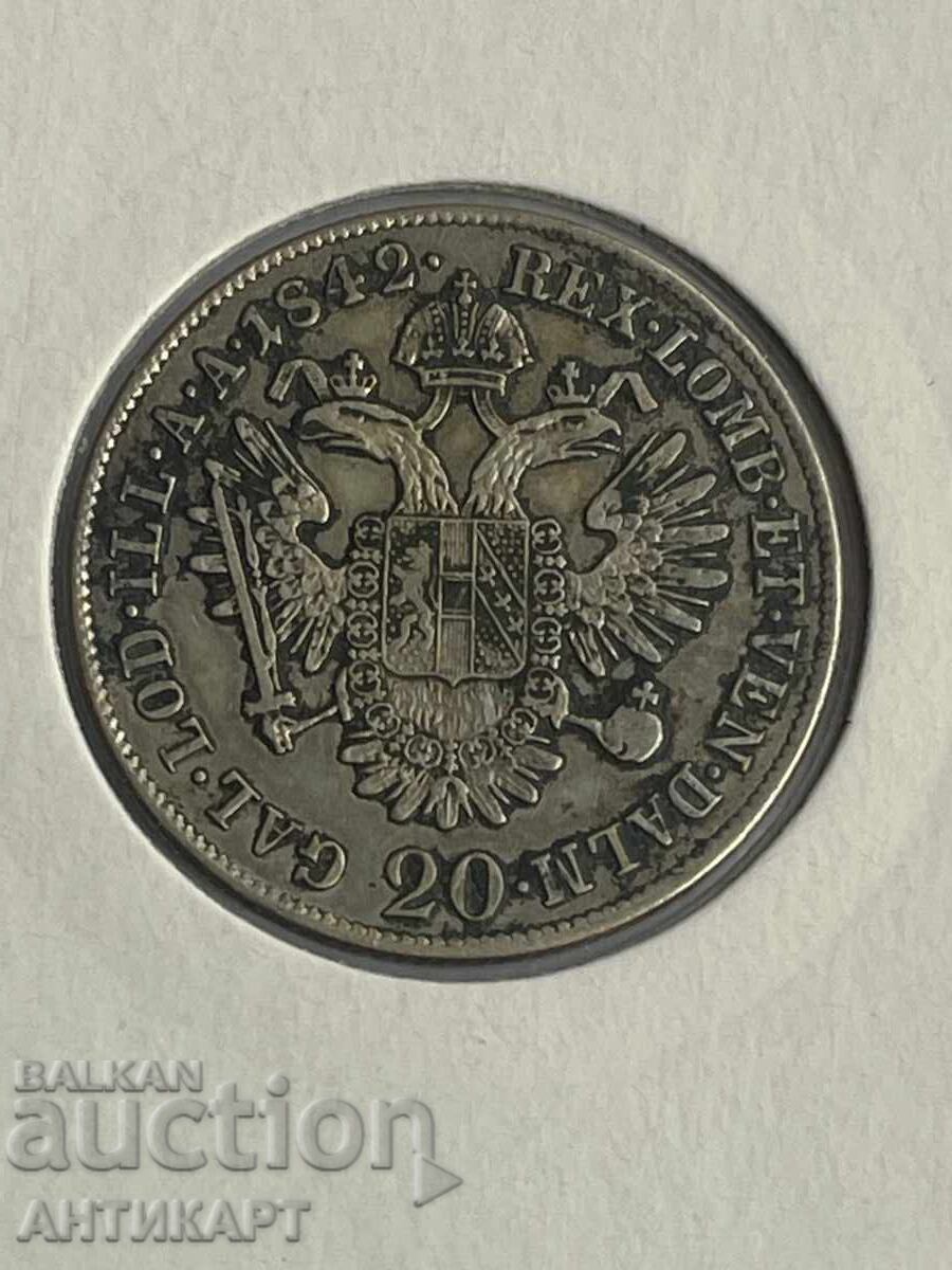 Row of silver coin Austria 20 Kreuzer 1842 Row of silver coin Austria 20 Kreuzer 1842