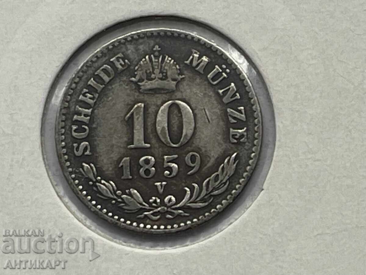 Auction 2 pieces rare silver coin Austria 5 and 10 Kreuzer 1859 Auction 2 pieces rare silver coin Austria 5 and 10 Kreuzer 1859
