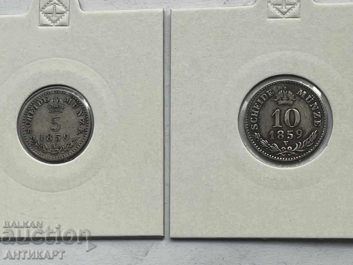 2 pieces rare silver coin Austria 5 and 10 Kreuzer 1859 2 pieces rare silver coin Austria 5 and 10 Kreuzer 1859