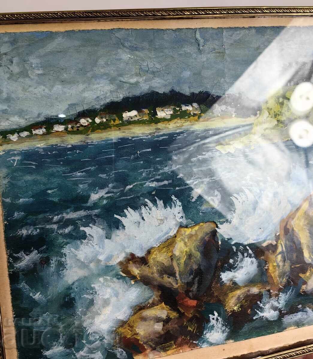 Delivery of 1962 WATERCOLOR PAINTING LANDSCAPE MARITIME FRAME GLASS SIGNED