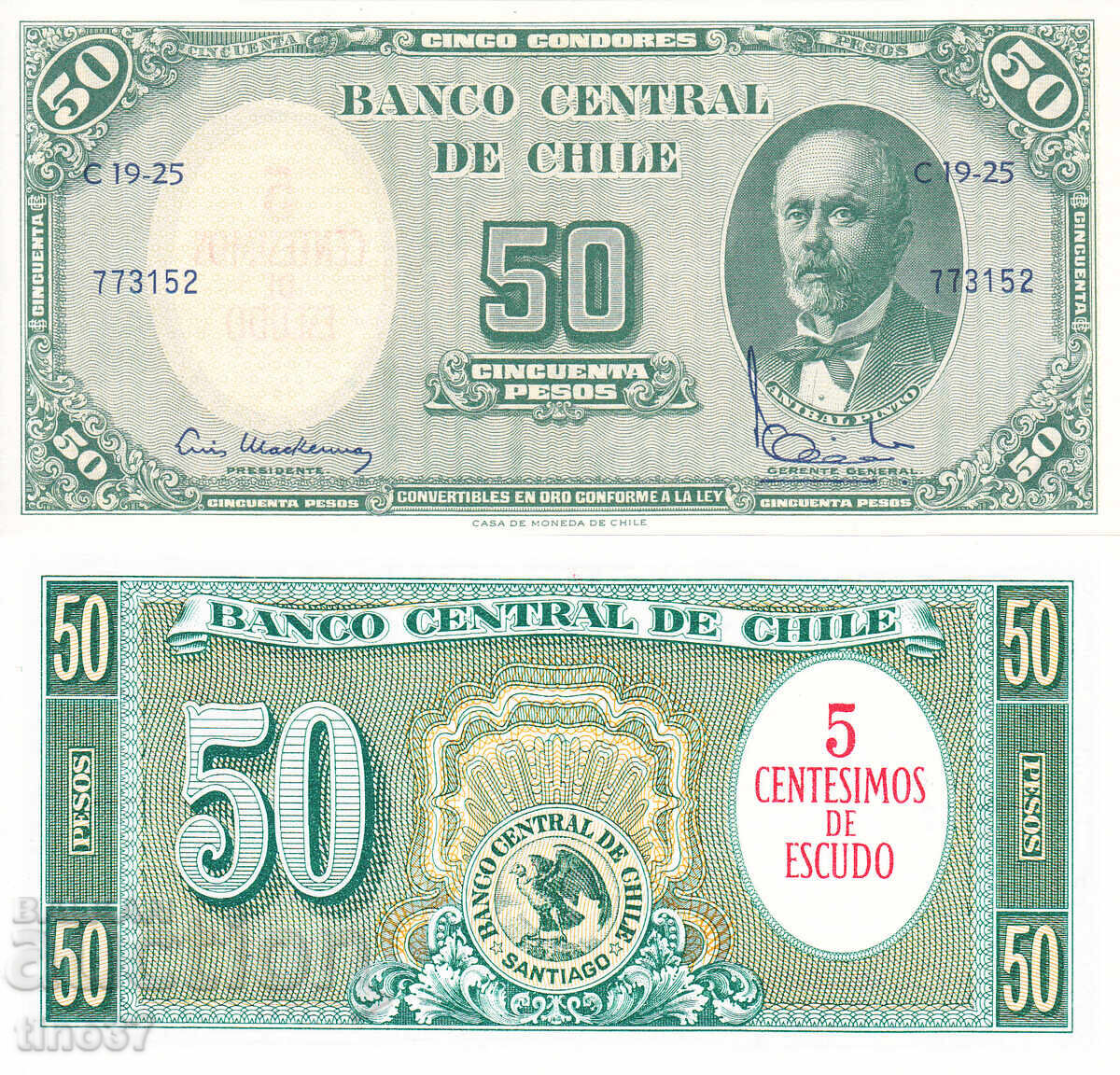 tino37 - CHILE - 50 PESOS / 5 CENTESIMOS / - 1960 - UNC