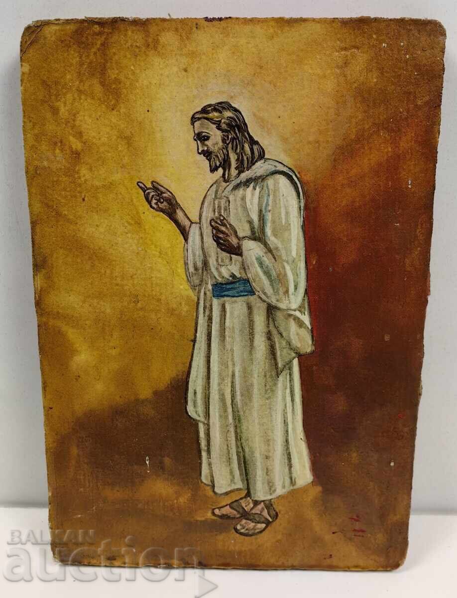 Licitație ICOANĂ VECHE FRUMOASĂ PICTATĂ IISUS HRISTOS