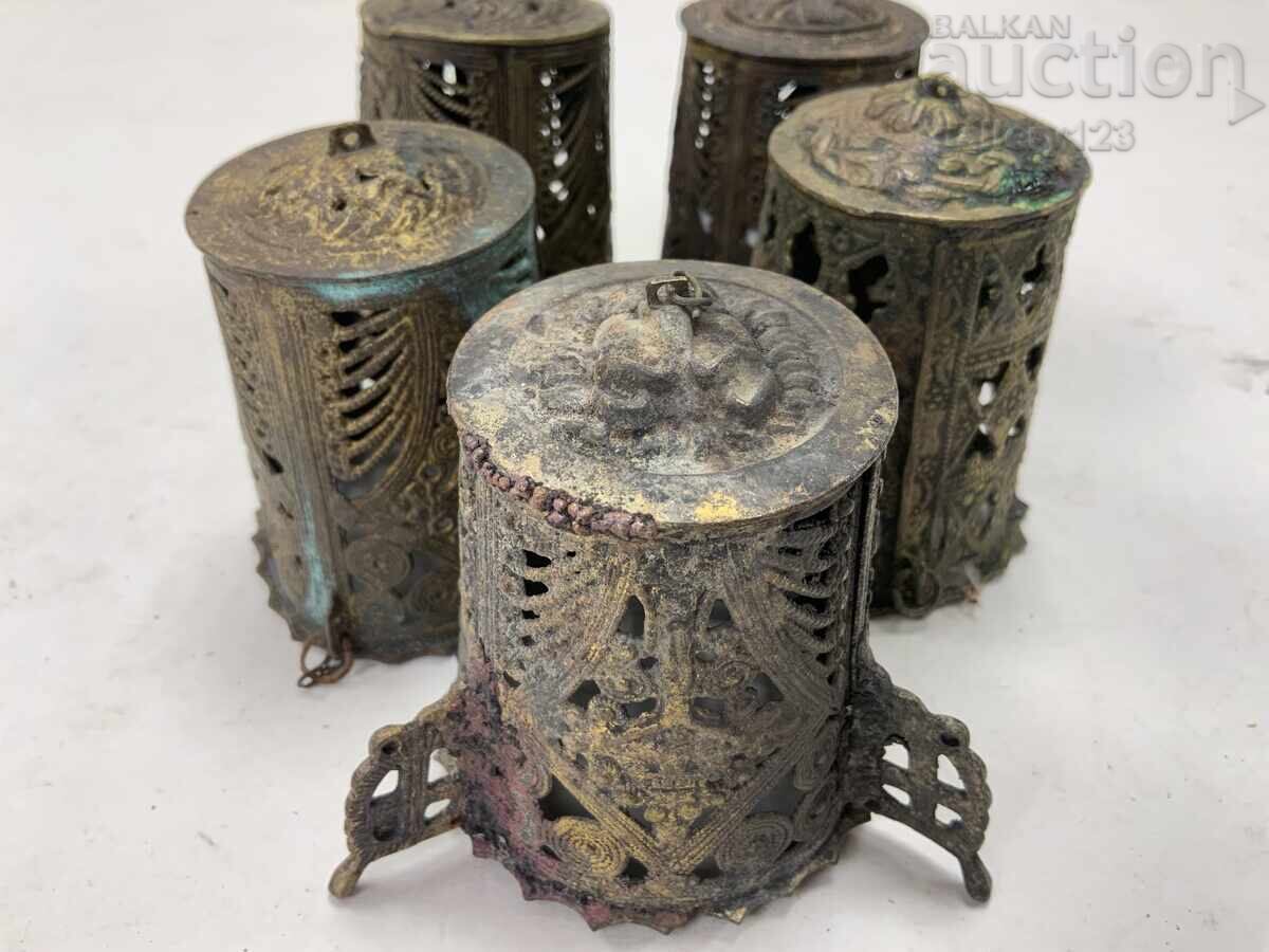 Lot - 5 pieces of old home bronze oil lamps - 5