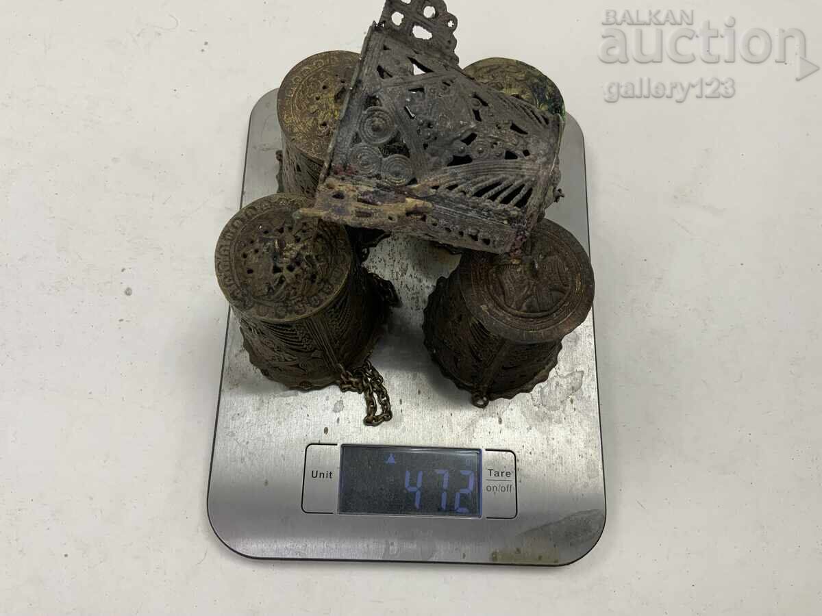 Lot - 5 pieces of old home bronze oil lamps - 6