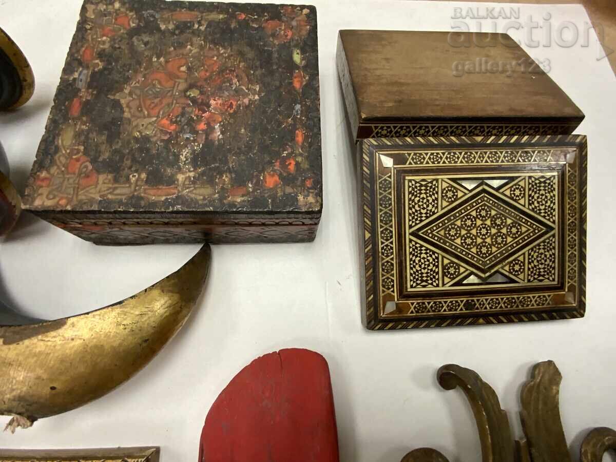Παρτίδα ξύλινων αντικειμένων ξυλόγλυπτα ένθετα παλιά επιχρύσωση - 5