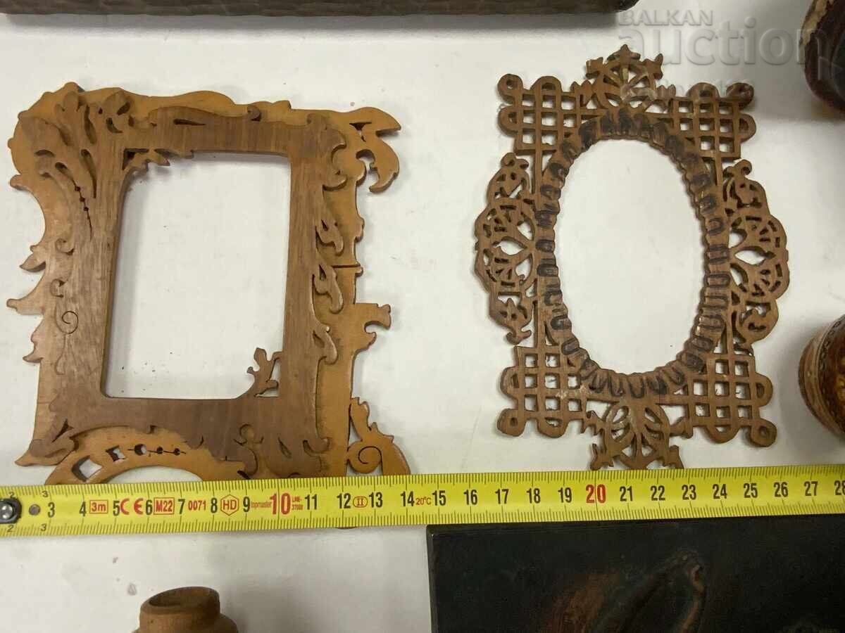 Παρτίδα ξύλινων αντικειμένων ξυλόγλυπτα ένθετα παλιά επιχρύσωση - 7