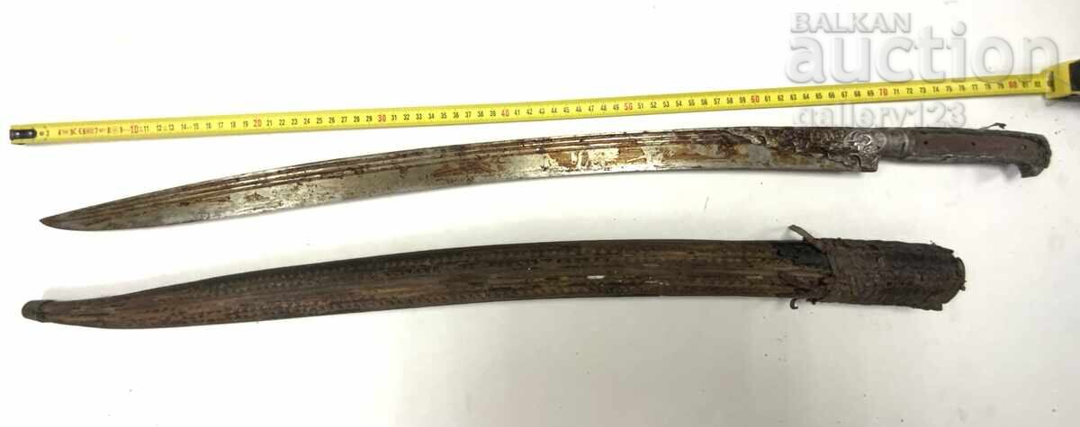 Renaissance Yataghan, Silver Mounts, Chased, Wooden Scabbard, Carved