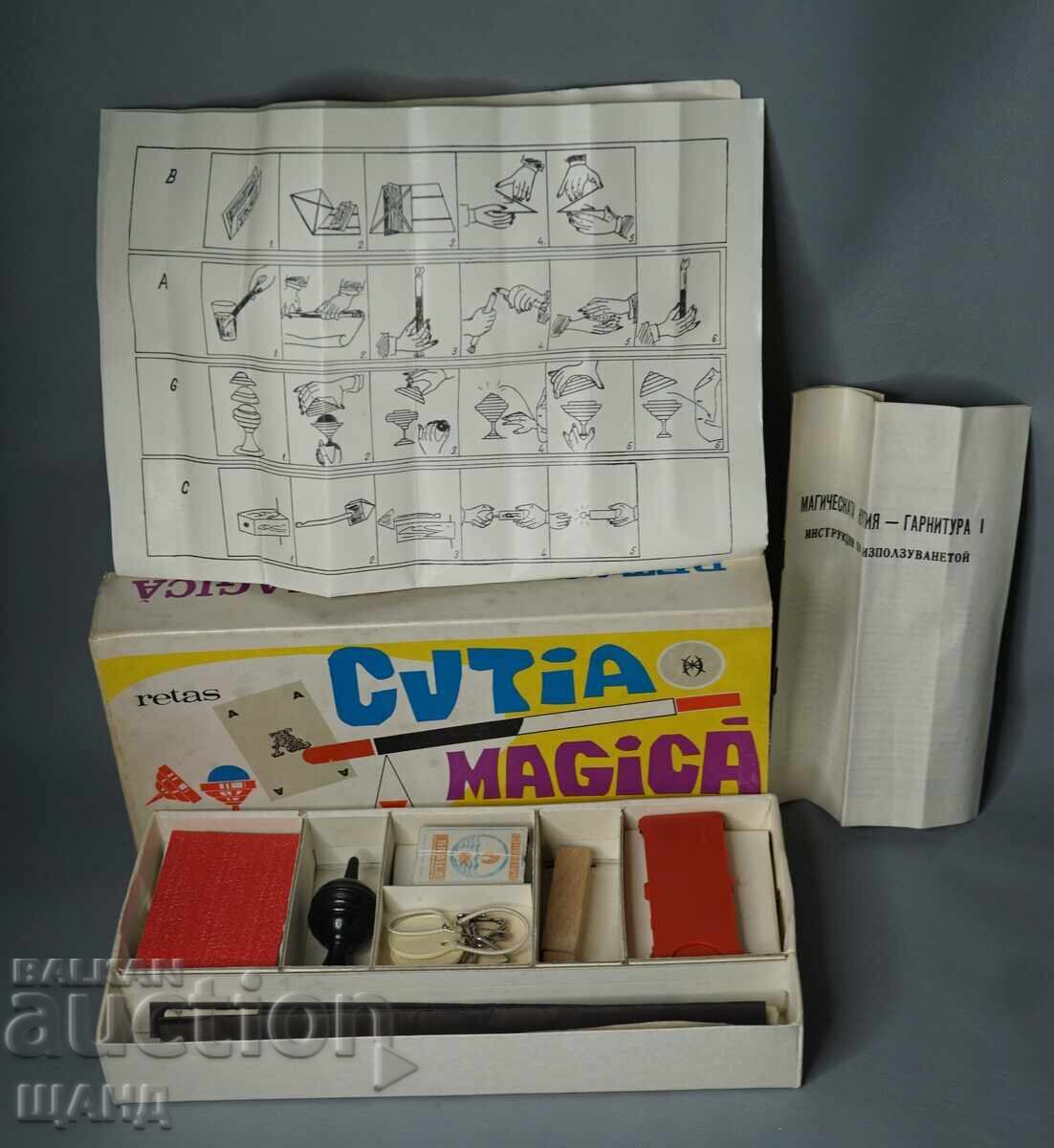 Veche cutie magică de trucuri de magie românească cu instrucțiuni. cutie