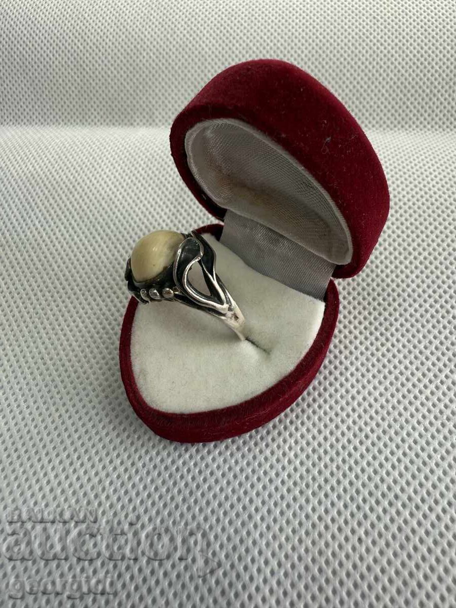 Аукцион Немски сребърен пръстен с кост. №7683 Аукцион Немски сребърен пръстен с кост. №7683