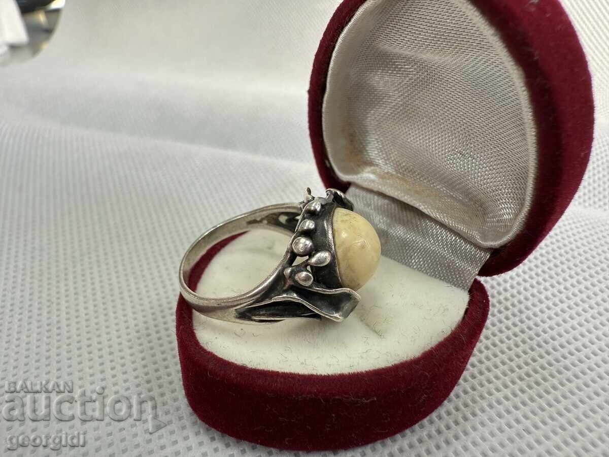 Немски сребърен пръстен с кост. №7683 - 7 Немски сребърен пръстен с кост. №7683 - 7