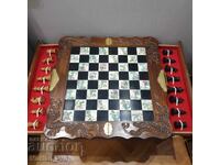 Șah chinezesc din lemn sculptat manual