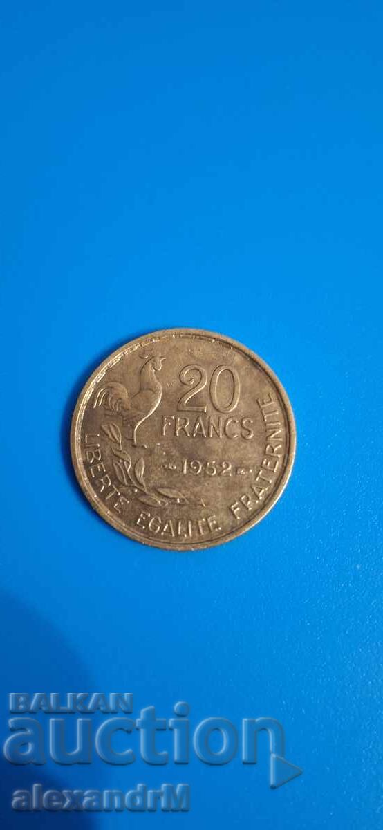 20 франка 1952 Франция Четвърта република.