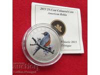 КАНАДА 25 цента 2013 птица км# 1373 Американска червеношийка