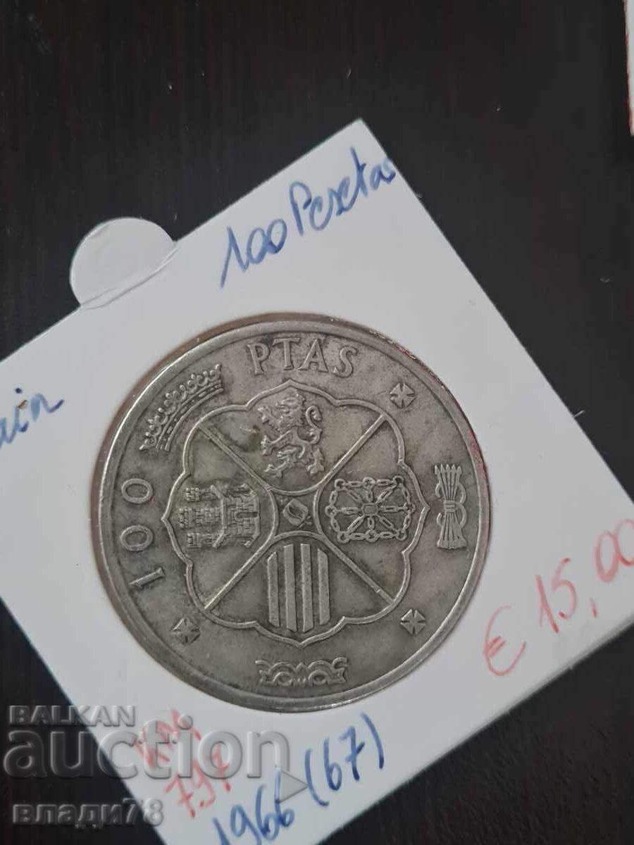 Ασημένιο νόμισμα 100 πεσέτες 1966 με τιμή 0.01 BGN | € 0.01