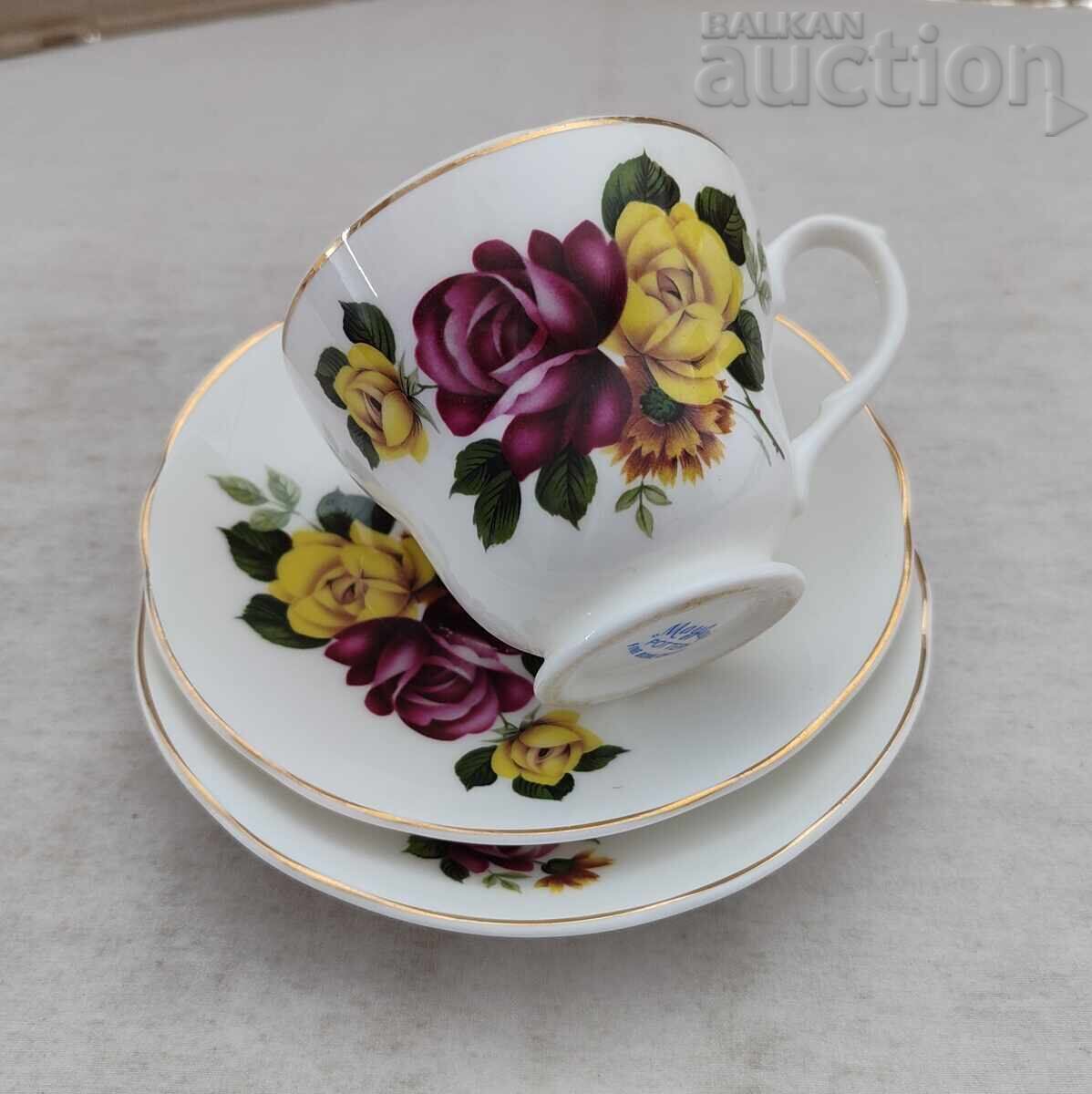 PORCELAIN CUP AND TWO SAUCERS ENGLAND PORCELAIN CUP AND TWO SAUCERS ENGLAND