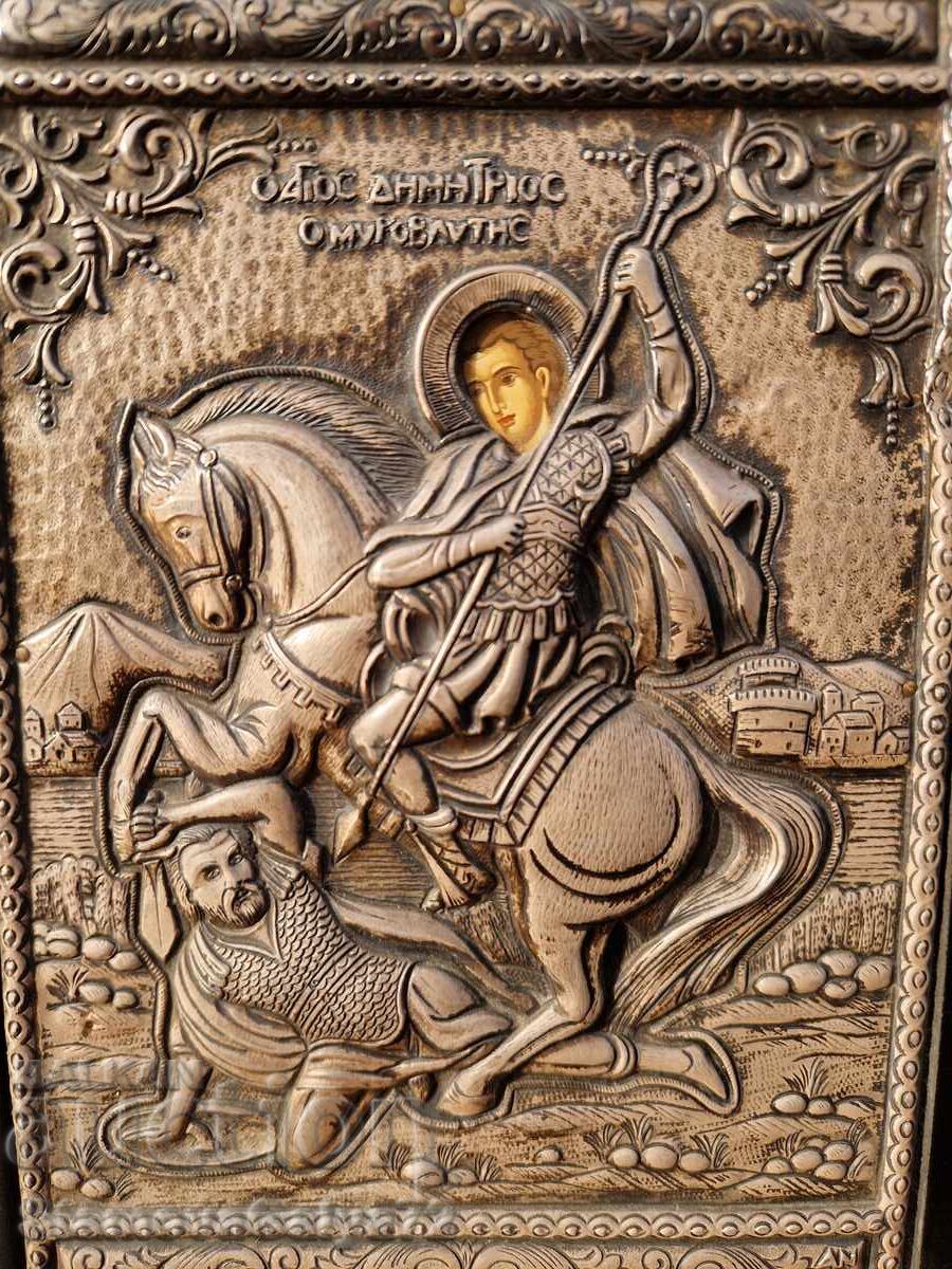 Δημοπρασία Υπέροχη αντίκα ασημένια εικόνα Αγίου Δημητρίου