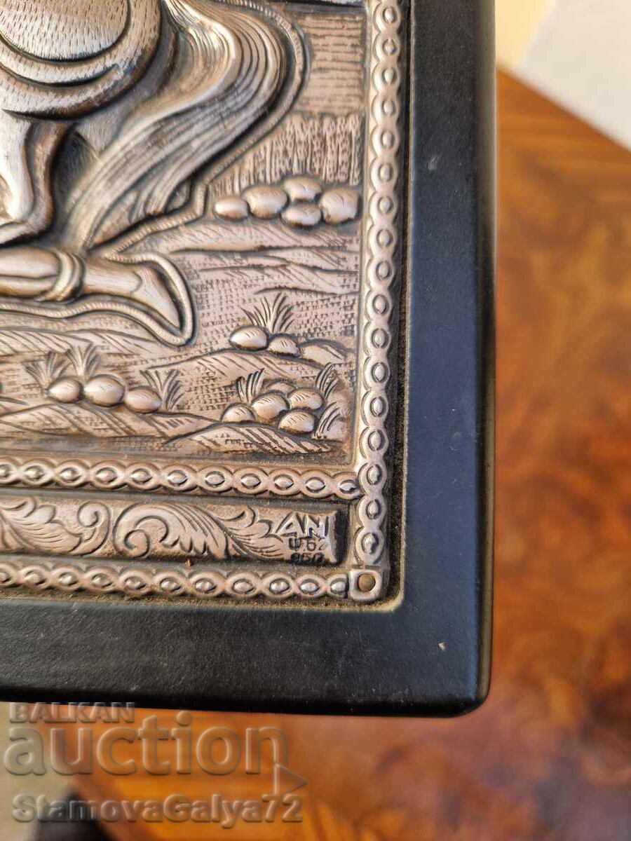 Υπέροχη αντίκα ασημένια εικόνα Αγίου Δημητρίου - 7