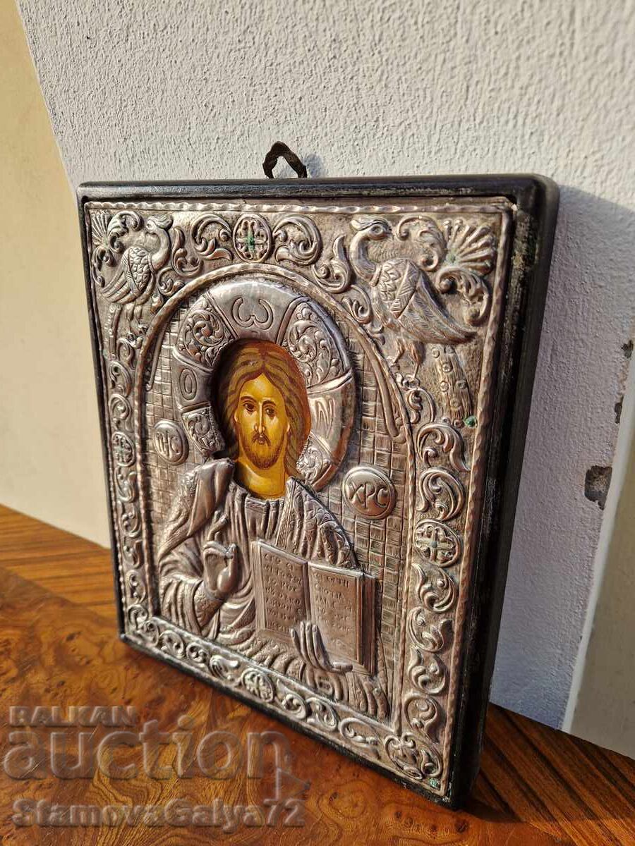 A lovely antique silver icon with certificate - 5