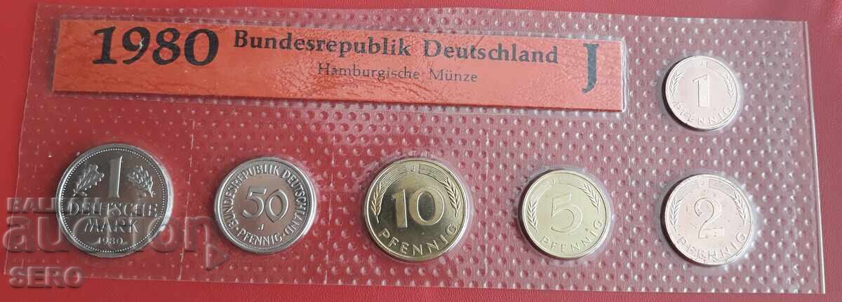 Γερμανία - ΣΕΤ 1980 J-Αμβούργο από 6 νομίσματα - ματ-γυαλιστερό Γερμανία - ΣΕΤ 1980 J-Αμβούργο από 6 νομίσματα - ματ-γυαλιστερό