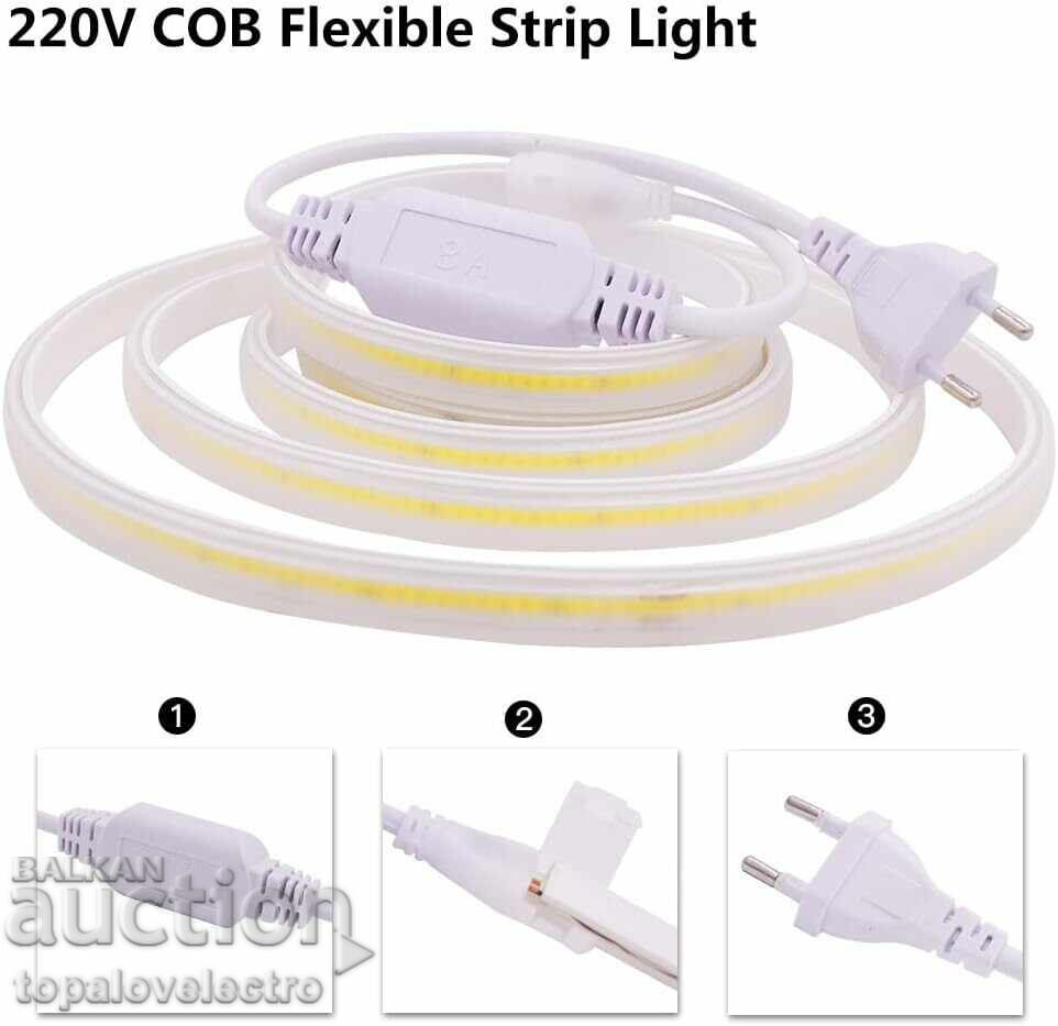 XUNATA 220V COB LED Strip, 2 m, 288 LED/m, IP65, cold white with price 13.00 BGN | € 6.65