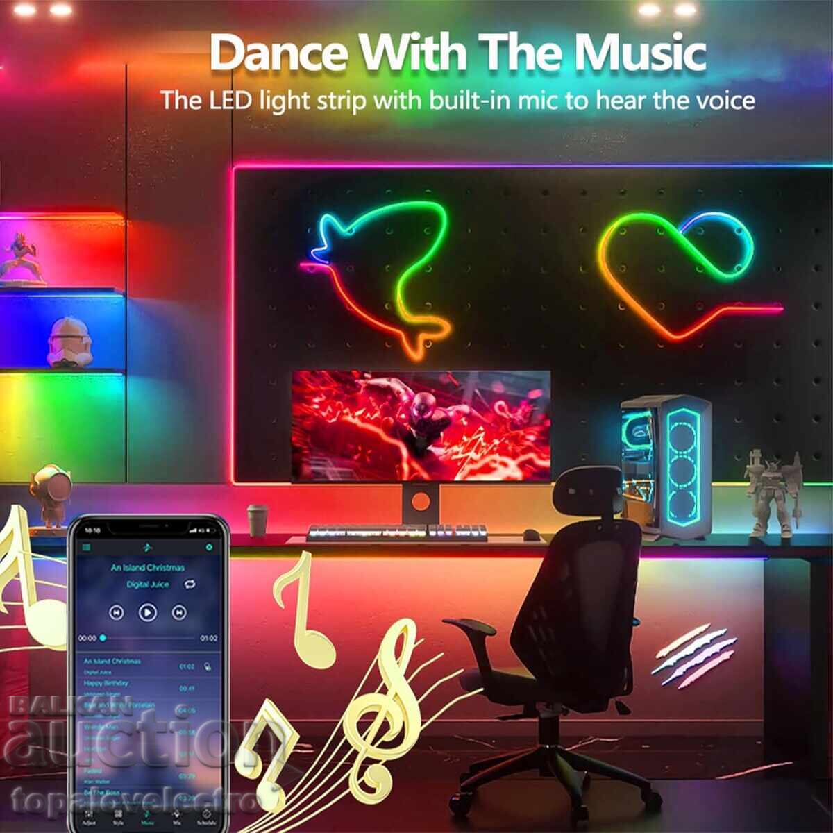 Δημοπρασία RGB+IC νεον ταινία 10 μ , αδιάβροχη, συγχρονισμός μουσικής, c