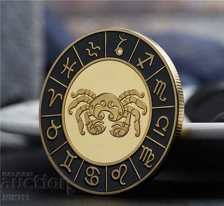 Moneda zodiacală Rac într-o capsulă protectoare, semne zodiacale, zodia Rac Moneda zodiacală Rac într-o capsulă protectoare, semne zodiacale, zodia Rac