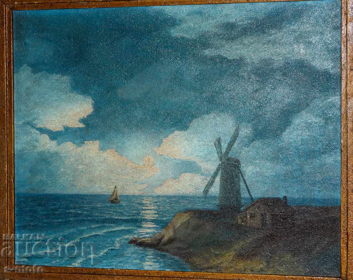 Old oil painting, night landscape
