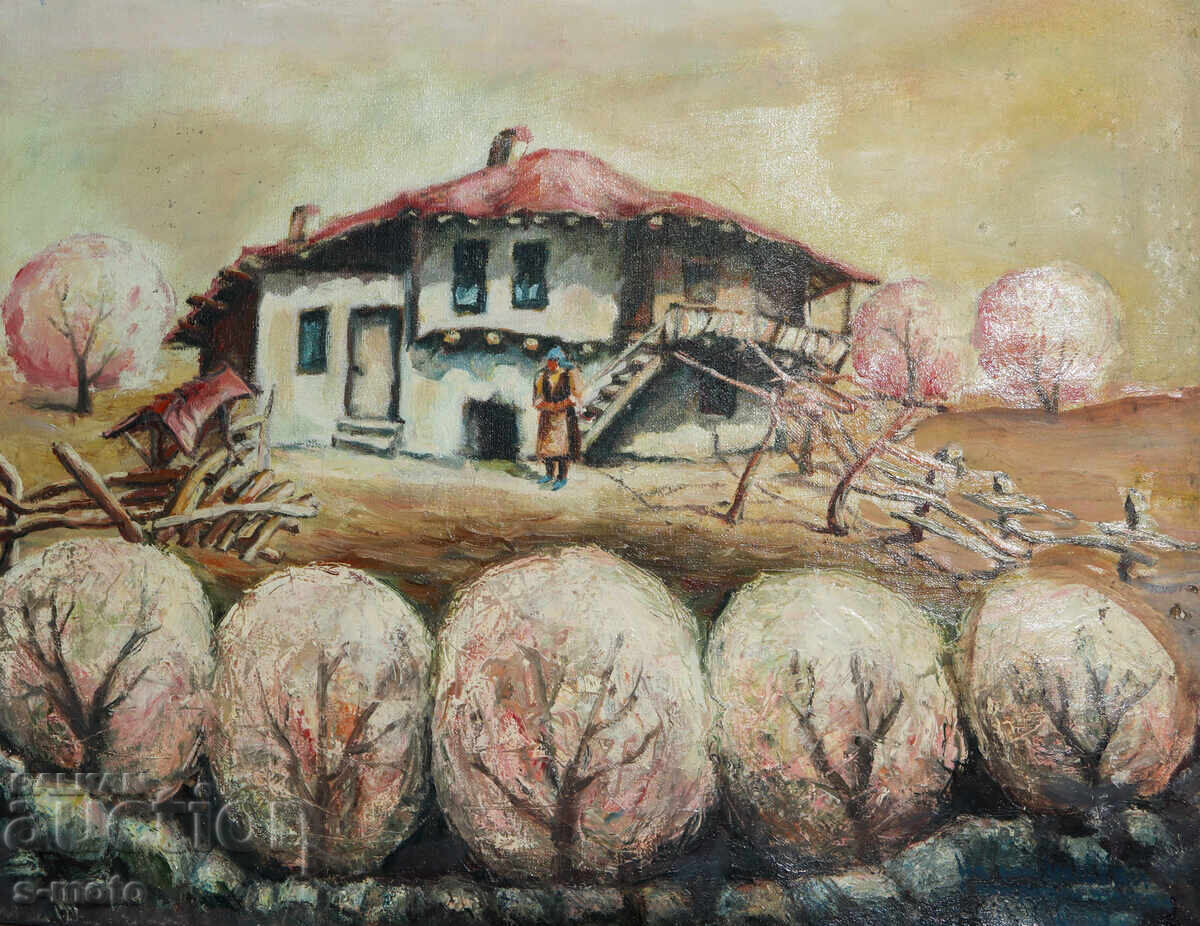 Παλιός ελαιογραφία αγροτικό τοπίο Παλιός ελαιογραφία αγροτικό τοπίο