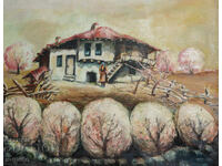 Old oil painting, rural landscape