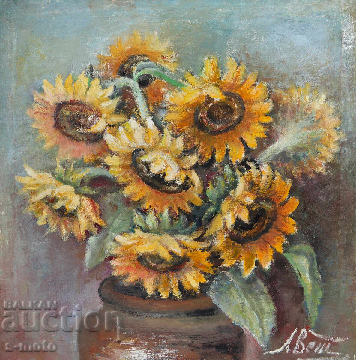 Auction  Oil painting still life with flowers