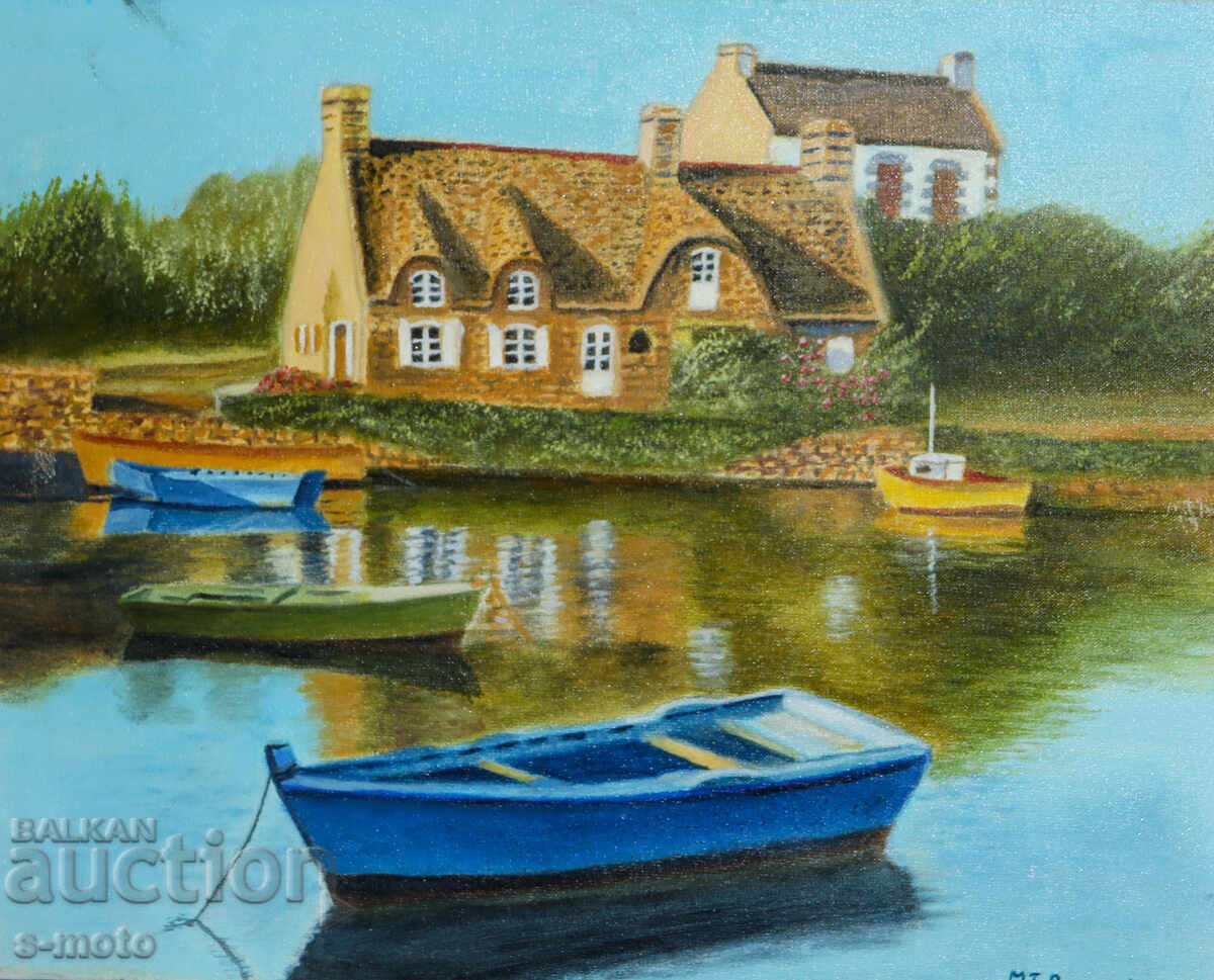 Auction  Oil painting river landscape