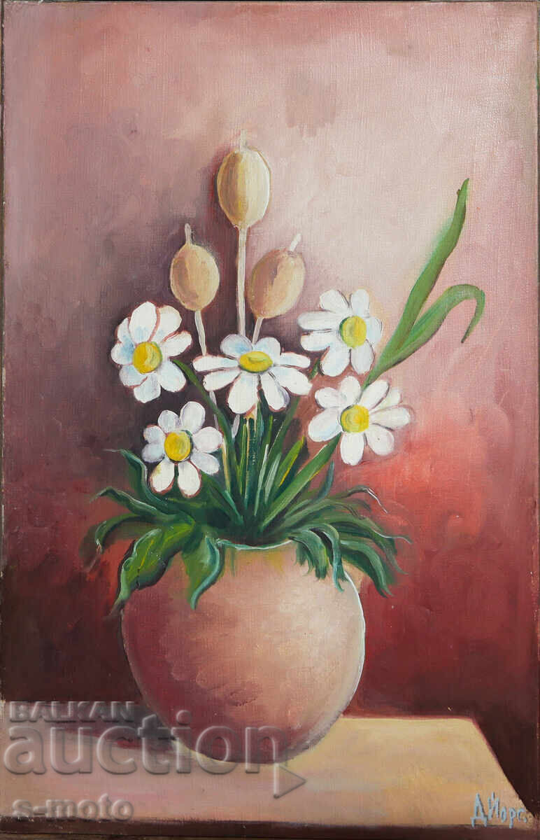 Auction  Oil painting still life with flowers