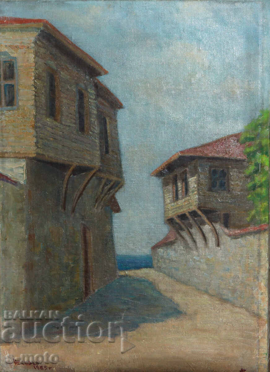 Oil painting landscape from Nessebar 1965