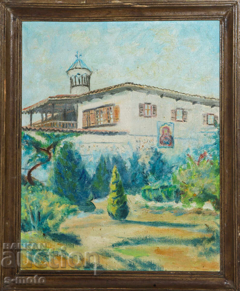 Стара картина маслени бои пейзаж манастир с цена 380.00 лв. | € 194.29 Стара картина маслени бои пейзаж манастир с цена 380.00 лв. | € 194.29