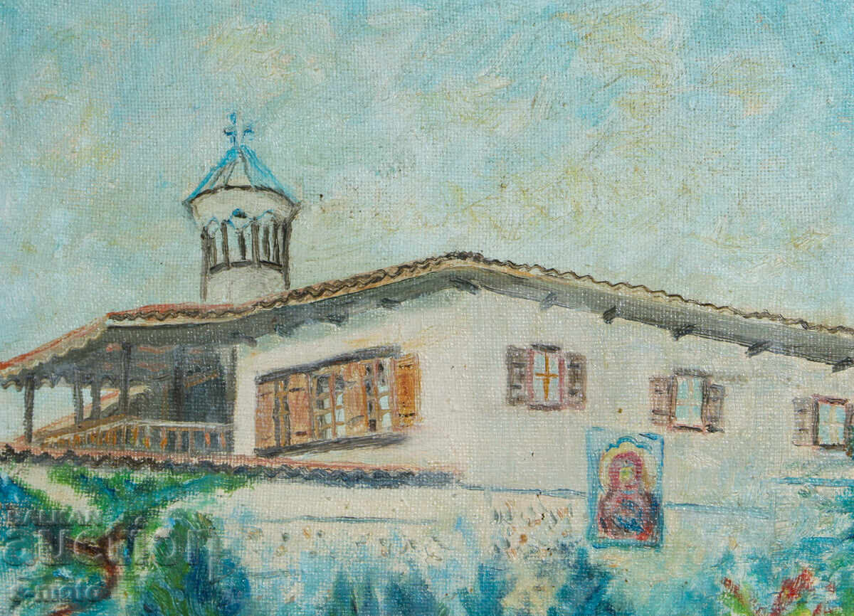 Аукцион Стара картина маслени бои пейзаж манастир Аукцион Стара картина маслени бои пейзаж манастир