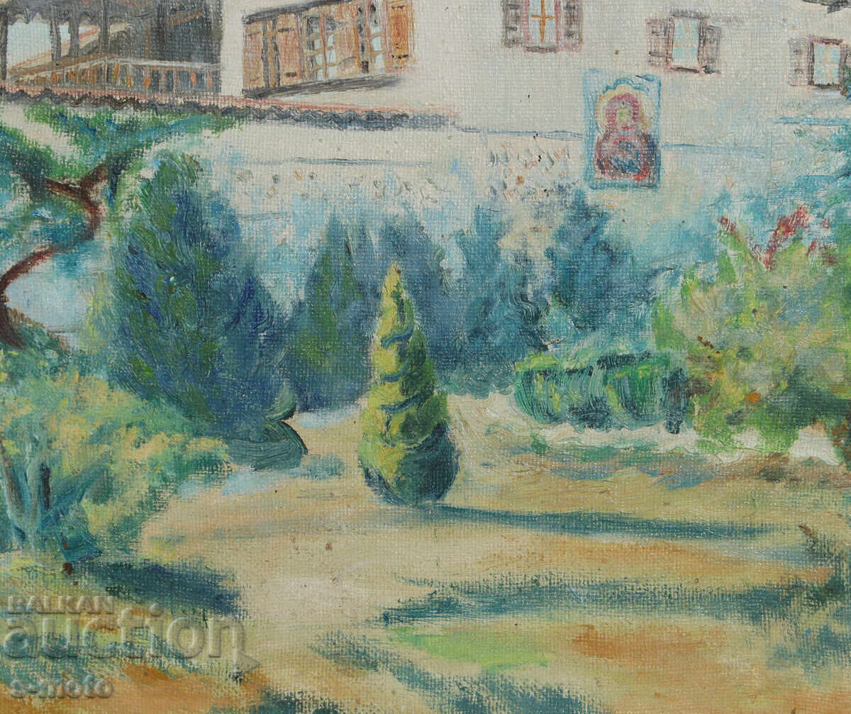Стара картина маслени бои пейзаж манастир - 5 Стара картина маслени бои пейзаж манастир - 5