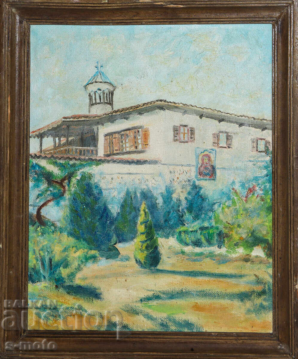 Стара картина маслени бои пейзаж манастир Стара картина маслени бои пейзаж манастир