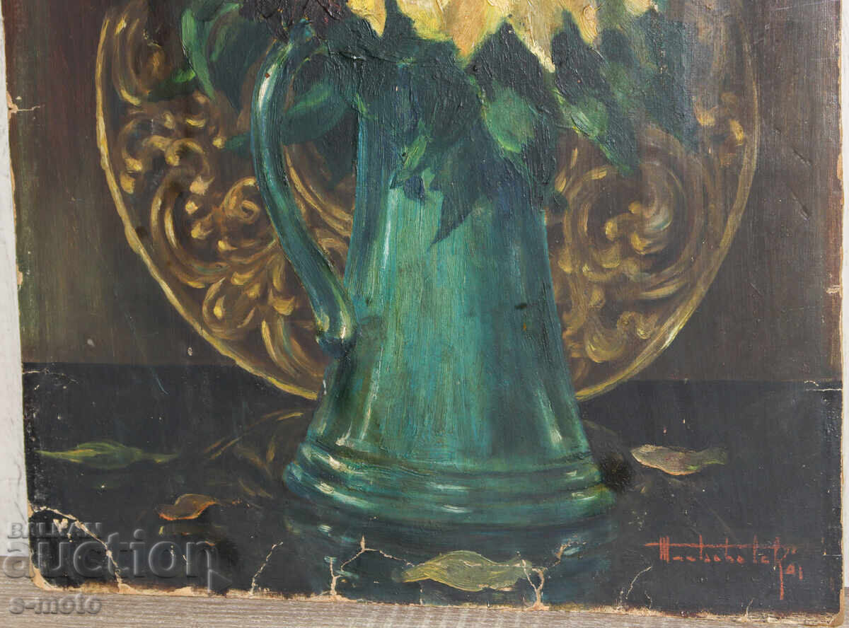 Old painting from 1941, oil on canvas, still life - 6