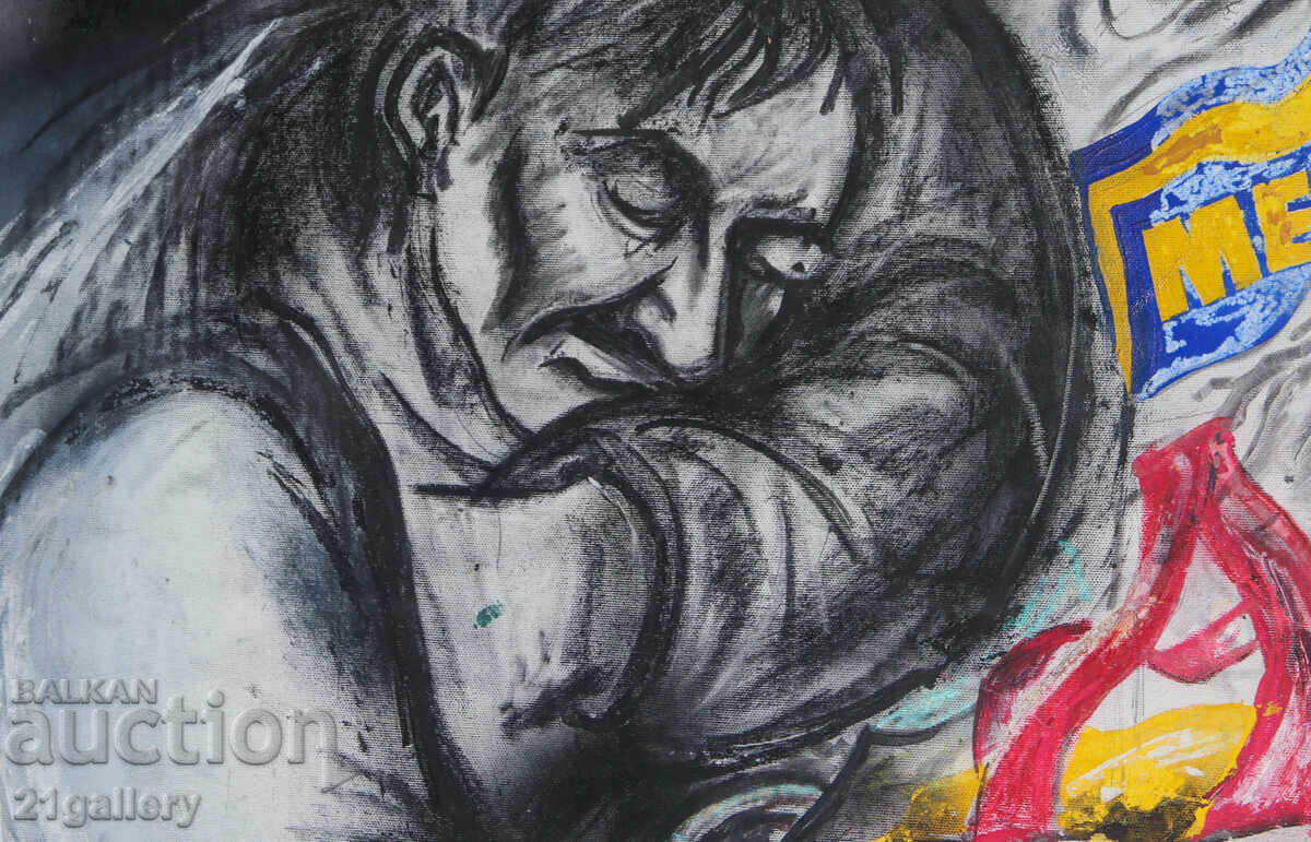 Delivery of Lyuben Stoev (1939–2016) painting mixed media portrait Delivery of Lyuben Stoev (1939–2016) painting mixed media portrait