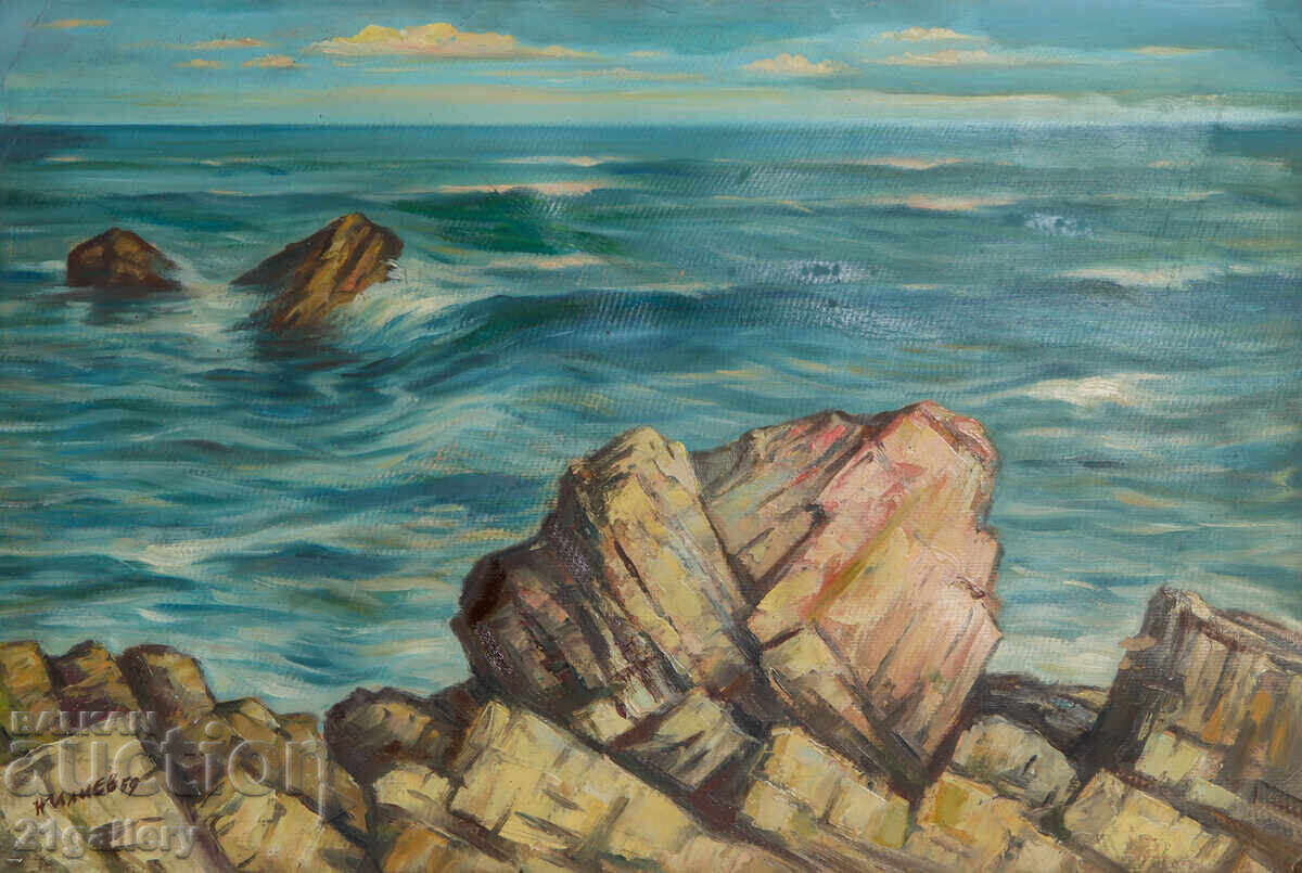Nikolay Iliev, seascape oil painting 1959 with price 500.00 BGN | € 255.65