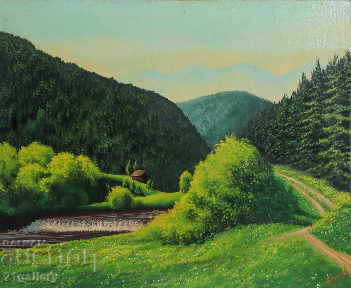 Oil painting mountain landscape