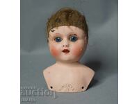 MINERVA Old German toy doll head glass eyes
