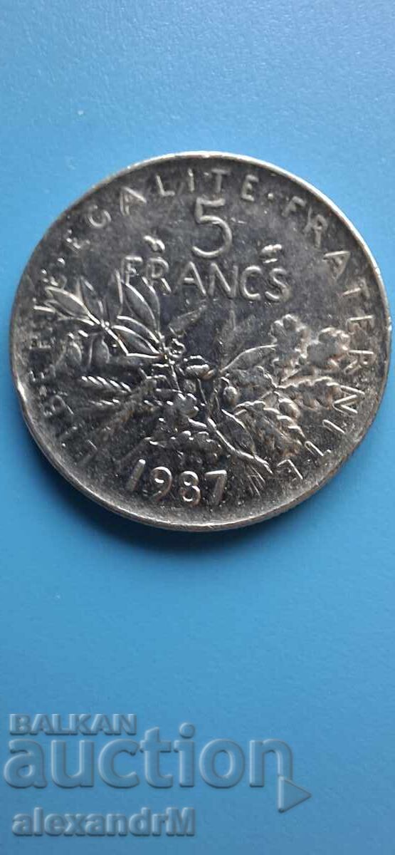 Франция 5 франка Пета република 1987. Франция 5 франка Пета република 1987.