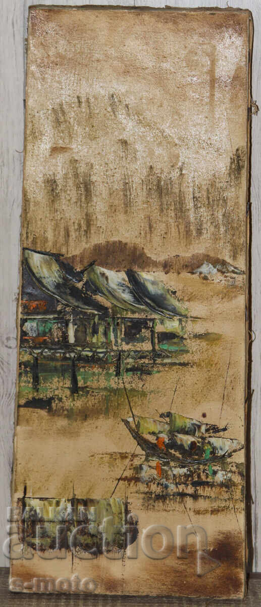 Стара картина речен пейзаж, Виетнам с цена 250.00 лв. | € 127.82 Стара картина речен пейзаж, Виетнам с цена 250.00 лв. | € 127.82