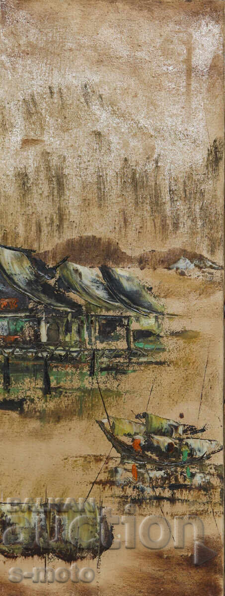 Аукцион Стара картина речен пейзаж, Виетнам Аукцион Стара картина речен пейзаж, Виетнам