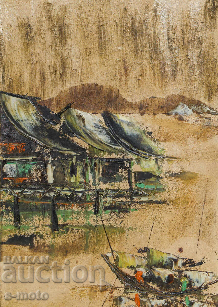 Стара картина речен пейзаж, Виетнам - 5 Стара картина речен пейзаж, Виетнам - 5